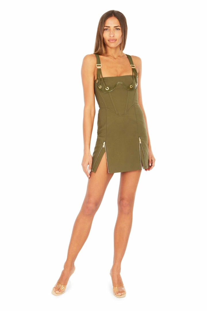 Dion Lee Fan Lace Zipped Dress- Olive 4 Dion Lee Fan Lace Zipped Dress- Olive