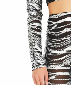 Area Crystal Print Mesh Crop Top