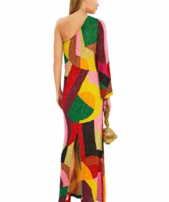 Ashish Sequin Long Asymmetric Abstract Dress