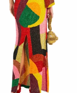 Ashish Sequin Long Asymmetric Abstract Dress