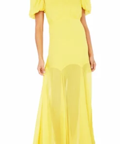 De La Vali Agua Floor Length Yellow Chiffon Dress