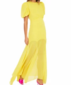 De La Vali Agua Floor Length Yellow Chiffon Dress