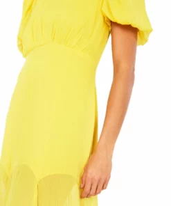 De La Vali Agua Floor Length Yellow Chiffon Dress