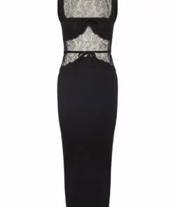 Giambattista Vali Long Knit Dress With Lace Chantilly Inlay