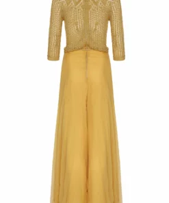 Annie's Archive 1970s Mustard Crochet And Crepe De Chine Jumpsuit