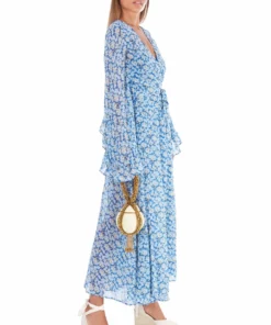 De La Vali Oswaldo Chiffon Ditsy Blue Maxi Dress