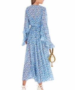 De La Vali Oswaldo Chiffon Ditsy Blue Maxi Dress