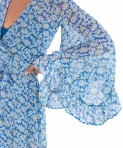 De La Vali Oswaldo Chiffon Ditsy Blue Maxi Dress