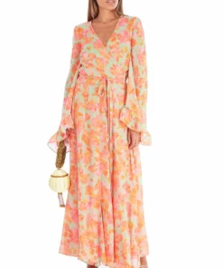 De La Vali Oswaldo Chiffon Sage Floral Maxi Dress