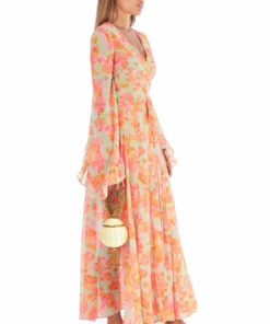 De La Vali Oswaldo Chiffon Sage Floral Maxi Dress