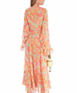 De La Vali Oswaldo Chiffon Sage Floral Maxi Dress