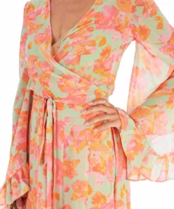 De La Vali Oswaldo Chiffon Sage Floral Maxi Dress