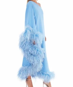 Taller Marmo Ubud One-shoulder Feather-trim Gown