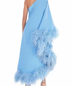 Taller Marmo Ubud One-shoulder Feather-trim Gown
