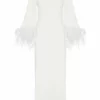 De La Vali Gloria White Feathered Maxi Dress