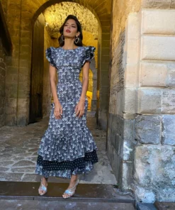 De La Vali Apolonia Black And White Feather Print Ruffled Maxi Dress 9 De La Vali Apolonia Black And White Feather Print Ruffled Maxi Dress