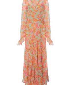 De La Vali Oswaldo Chiffon Sage Floral Maxi Dress