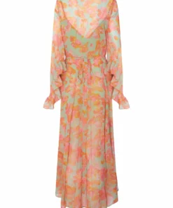 De La Vali Oswaldo Chiffon Sage Floral Maxi Dress