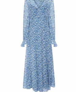 De La Vali Oswaldo Chiffon Ditsy Blue Maxi Dress