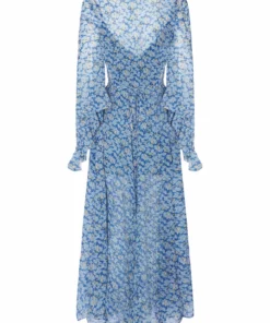 De La Vali Oswaldo Chiffon Ditsy Blue Maxi Dress