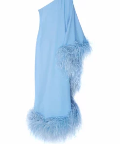 Taller Marmo Ubud One-shoulder Feather-trim Gown