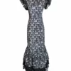 De La Vali Apolonia Black And White Feather Print Ruffled Maxi Dress