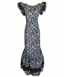 De La Vali Apolonia Black And White Feather Print Ruffled Maxi Dress