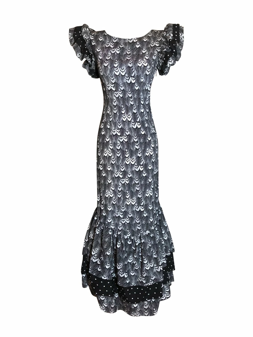 De La Vali Apolonia Black And White Feather Print Ruffled Maxi Dress 3 De La Vali Apolonia Black And White Feather Print Ruffled Maxi Dress