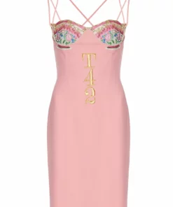 Annie's Archive 1991 Moschino Couture Pastel Pink 'Tea 4 2' Bodycon Dress. Rent: £150/Day