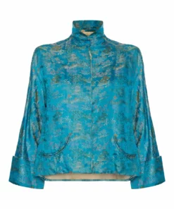 Annie's Archive 1960s Hong Kong Brocaded Satin Teal Jacket