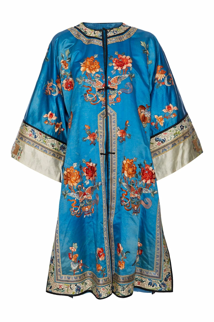 Annie's Archive 1920s Chang-Fu Blue Satin Embroidered Kimono 3 Annie's Archive 1920s Chang-Fu Blue Satin Embroidered Kimono