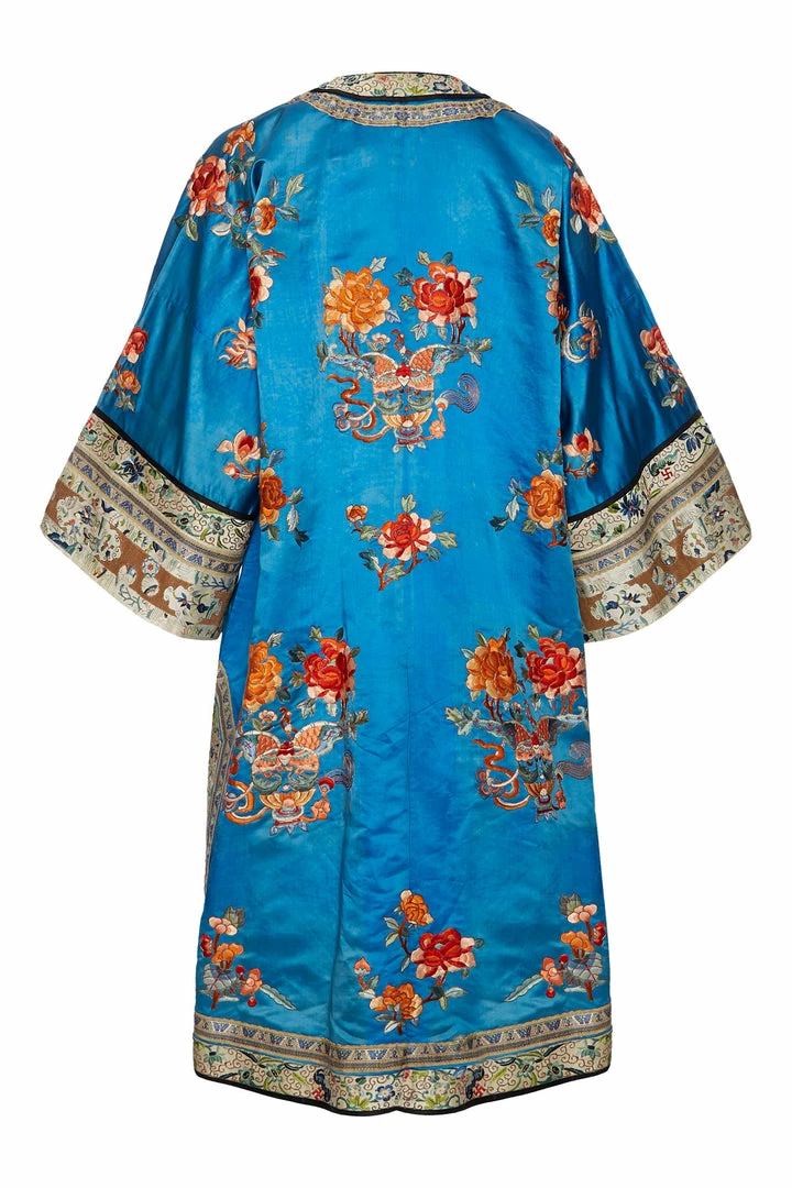 Annie's Archive 1920s Chang-Fu Blue Satin Embroidered Kimono 4 Annie's Archive 1920s Chang-Fu Blue Satin Embroidered Kimono