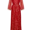 Annie's Archive 1960's Red Lame Pleated Red Gown With Gold Metallic Detailing. Rent: £55/Day