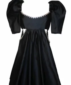 Area Crystal-Trimmed Black Cutout Mini Dress