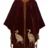 Annie's Archive 1910 Burgundy Velvet Robe Kimono With Embroidered Cranes And Lily Pads