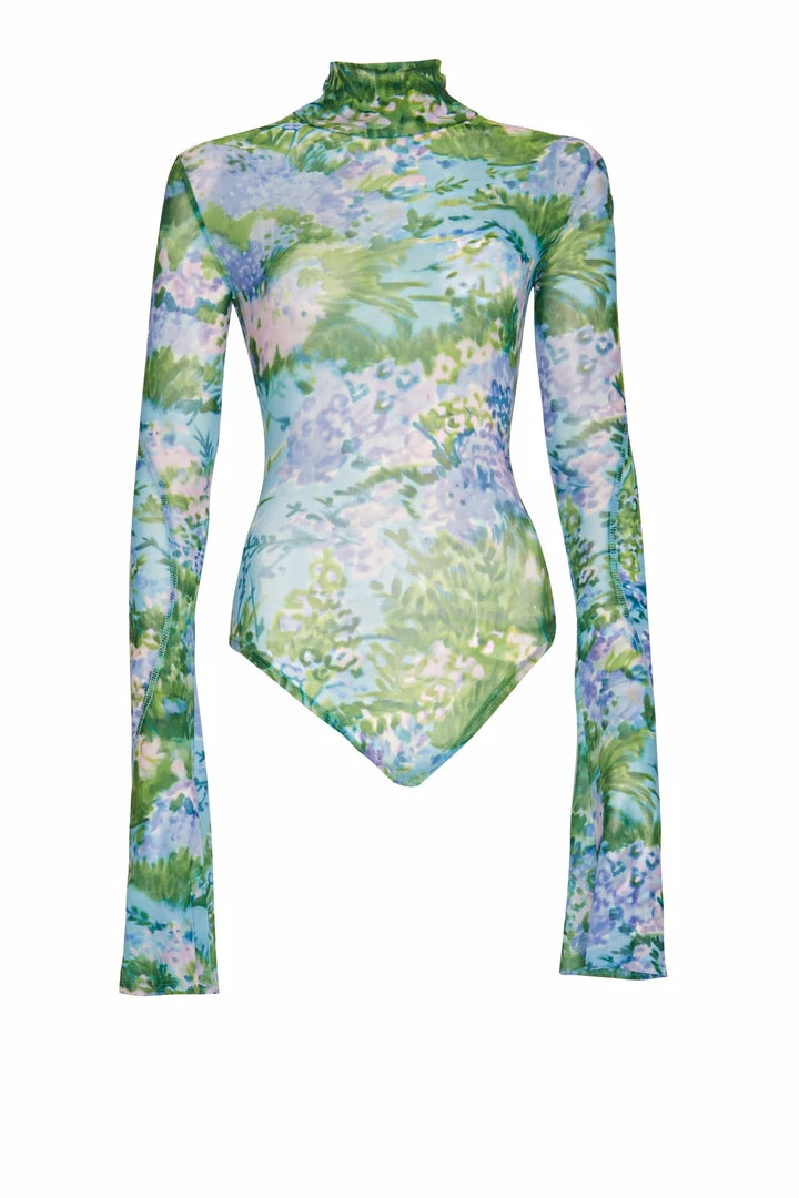 Richard Quinn Monet Mesh Flared Sleeves Bodysuit 3 Richard Quinn Monet Mesh Flared Sleeves Bodysuit