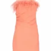 De La Vali Picante Feather Trim Peach Mini Dress