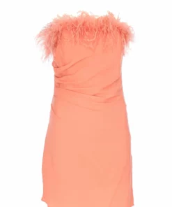 De La Vali Picante Feather Trim Peach Mini Dress