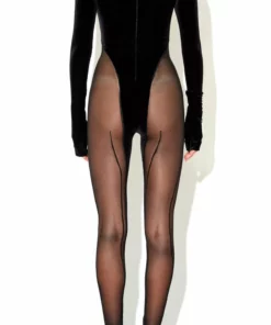 Laquan Smith Off Shoulder Velvet & Sheer Catsuit