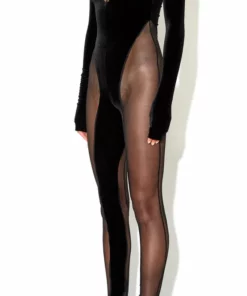 Laquan Smith Off Shoulder Velvet & Sheer Catsuit